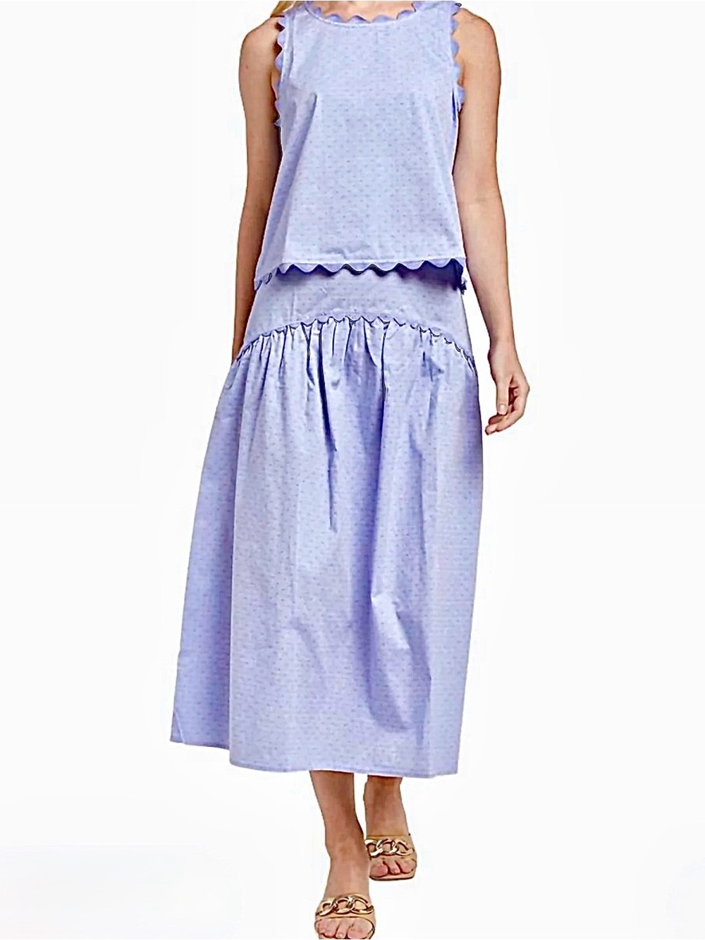 Taylor Tillman Josephine Blue Dot Polka Dot Midi Skirt Cotton Pull-On Size Large